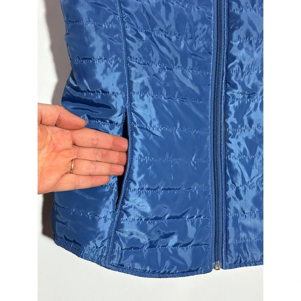 Ariat Reversible Puffer Vest Kids XL 14 Blue Horse Polka Dot Print Quilted Zip‎